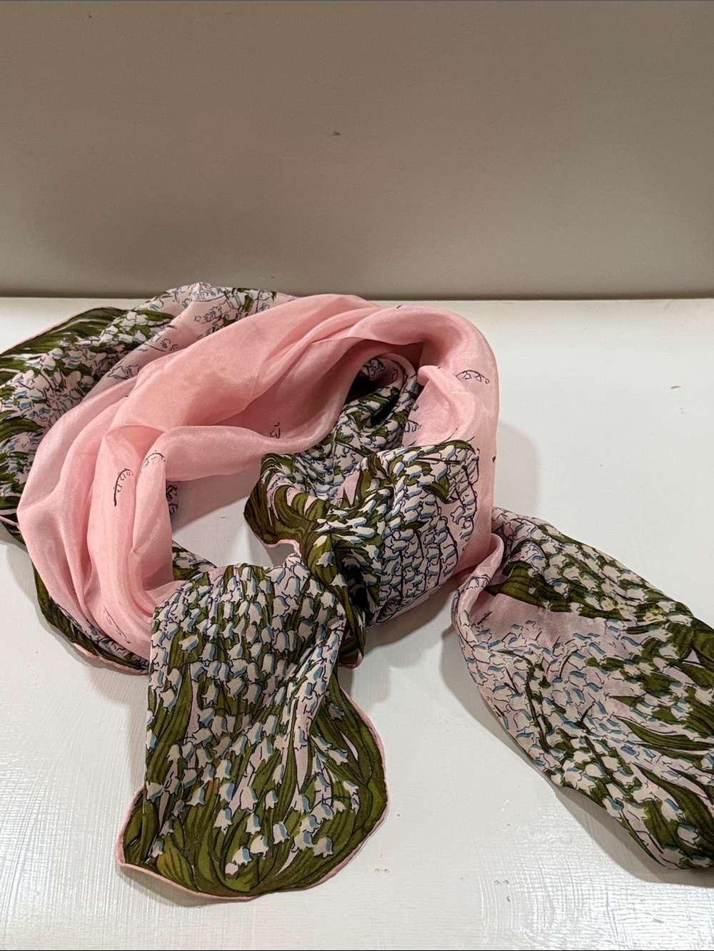 Carol Stanley Pink Botanical Print Silk Scarf made in Japan VINTAGE - Picture 12 of 16